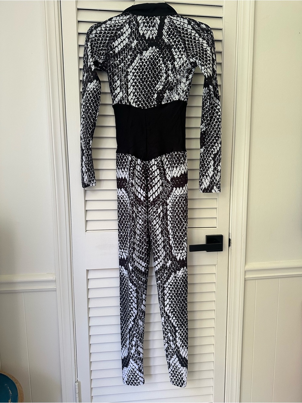 Snake Print Long-Sleeve Jumpsuit in Black & White